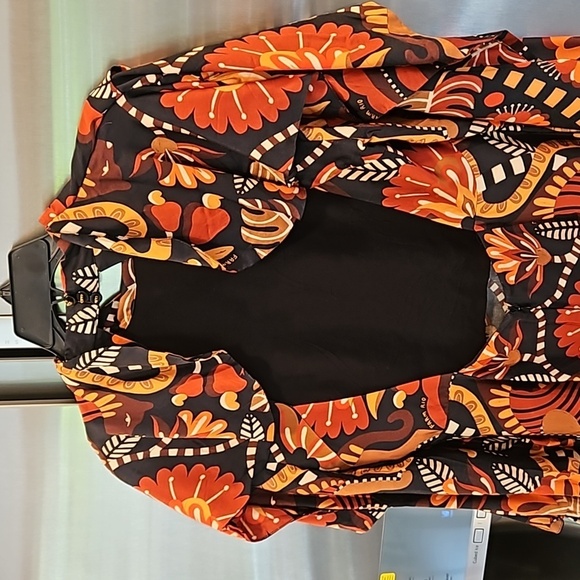 💕FARM RIO💕 Nature Beauty Red Scarf Backless Midi Dress ~ Large L NWT - Picture 15 of 16